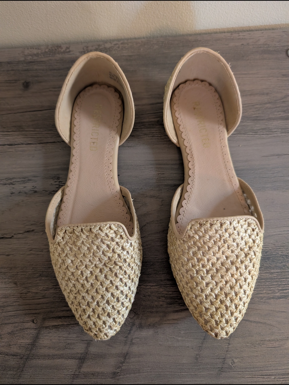 Woven Raffia Pointed-Toe D'Orsay Flats in Natural